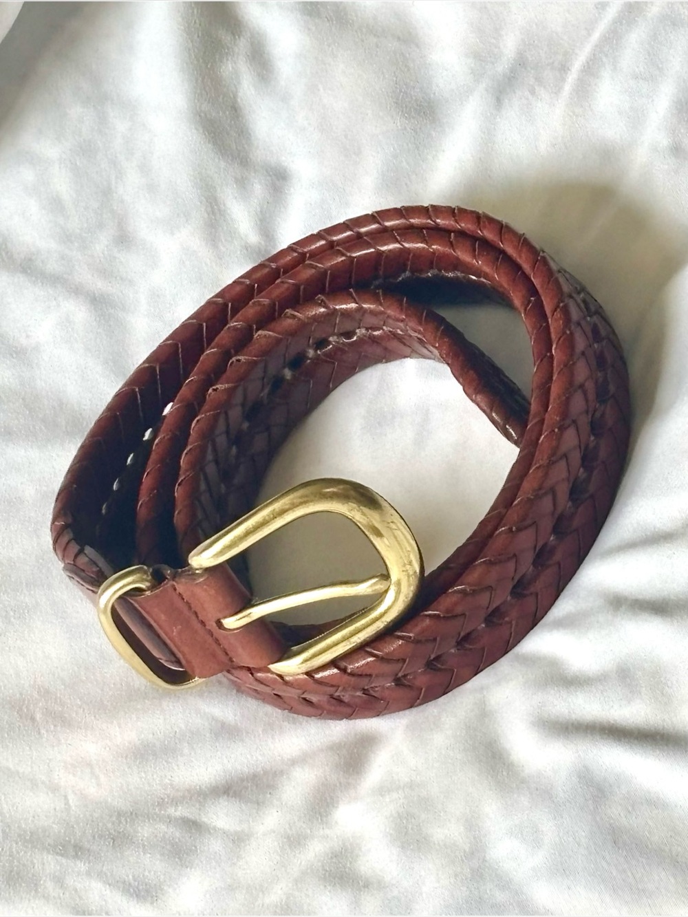 Vintage Coach Indiana Brown Braided Leather Belt with Solid Brass Buckle